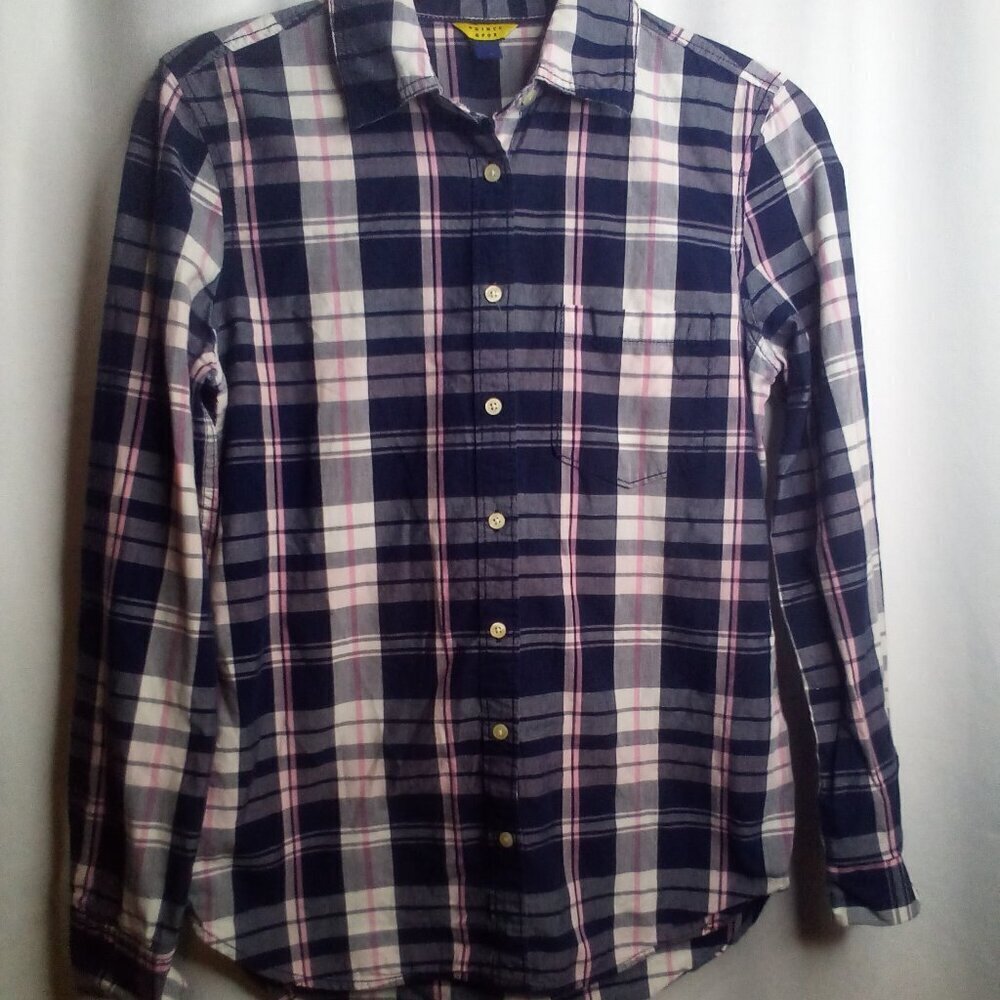 Prince & Fox Shirt Women S Button Up Long Sleeve Plaid Blue Pink